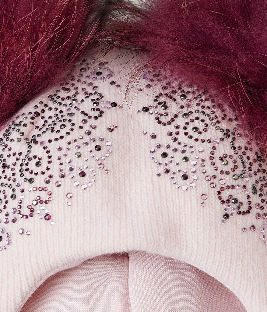 70384 Girls’ Winter Knitted Balaclava with Two Natural Fur Pom-Poms & Rhinestone Design | 50–52, 52–54, 54–55 cm | Ages 18–30M, 3–4, 5–6 Years