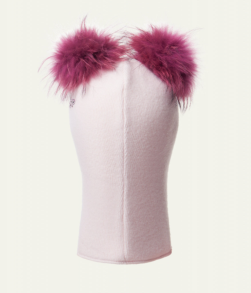 70384 Girls’ Winter Knitted Balaclava with Two Natural Fur Pom-Poms & Rhinestone Design | 50–52, 52–54, 54–55 cm | Ages 18–30M, 3–4, 5–6 Years