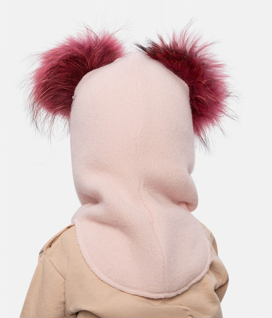 70384 Girls’ Winter Knitted Balaclava with Two Natural Fur Pom-Poms & Rhinestone Design | 50–52, 52–54, 54–55 cm | Ages 18–30M, 3–4, 5–6 Years