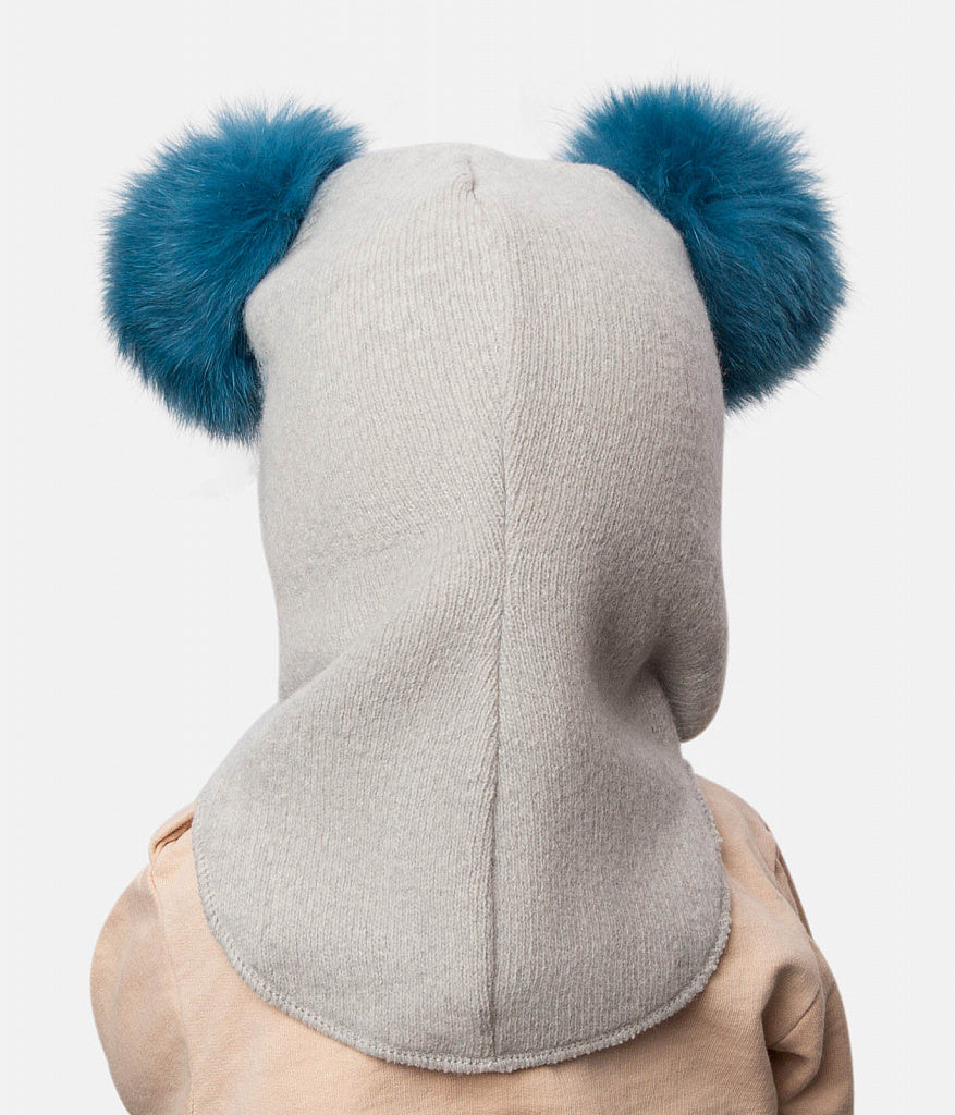 70384 Girls’ Winter Knitted Balaclava with Two Natural Fur Pom-Poms & Rhinestone Design | 50–52, 52–54, 54–55 cm | Ages 18–30M, 3–4, 5–6 Years