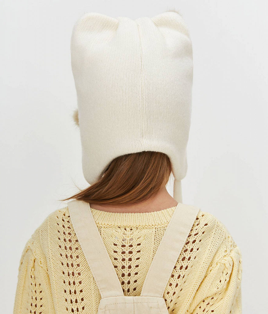 11347 Baby Girls’ Winter Hat with Ears & Squirrel Design, Trimmed with Natural Fur | 9–18 Months | Cashmere Wool Blend, Cotton Lining