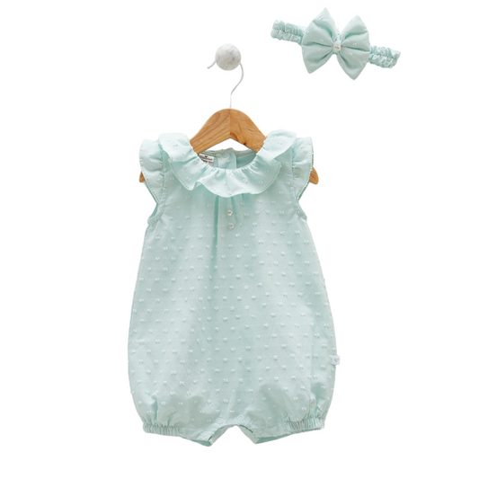 8134 Newborn & Baby Sleeveless and Legless Romper with Matching Headband – 100% Cotton | 0-12 Months