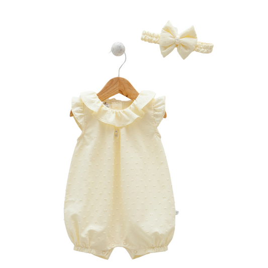 8134 Newborn & Baby Sleeveless and Legless Romper with Matching Headband – 100% Cotton | 0-12 Months
