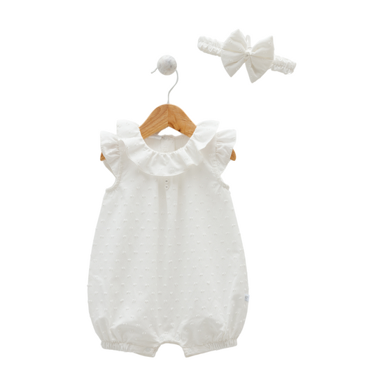 8134 Newborn & Baby Sleeveless and Legless Romper with Matching Headband – 100% Cotton | 0-12 Months