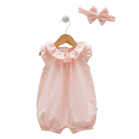 8134 Newborn & Baby Sleeveless and Legless Romper with Matching Headband – 100% Cotton | 0-12 Months