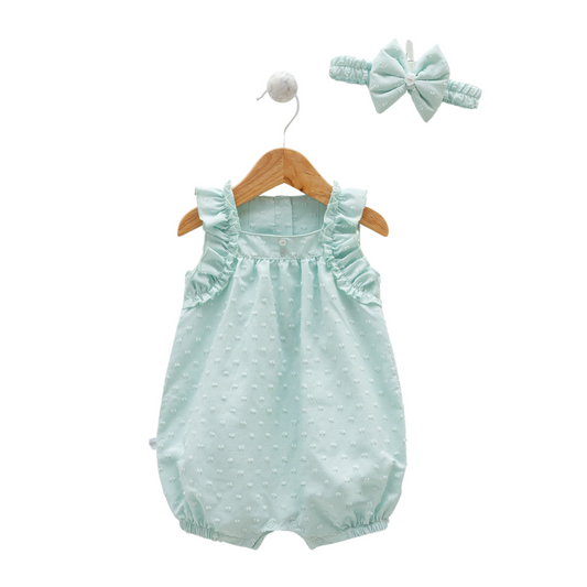 8135 Newborn & Baby Sleeveless and Legless Romper with Matching Headband – 100% Cotton | 0-12 Months