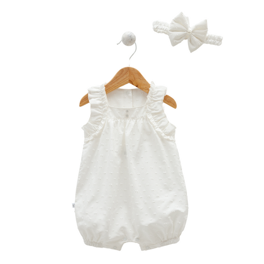 8135 Newborn & Baby Sleeveless and Legless Romper with Matching Headband – 100% Cotton | 0-12 Months