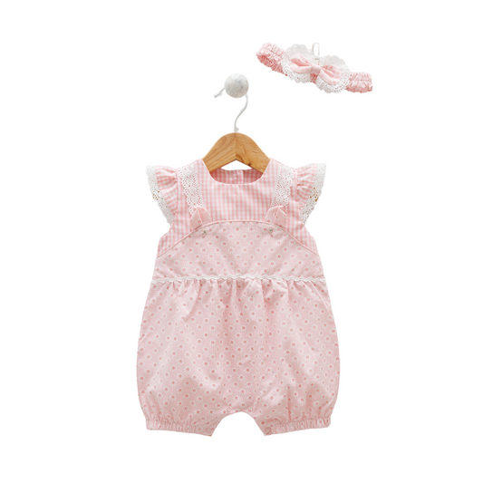 8138 Newborn & Baby Sleeveless and Legless Romper with Matching Headband – 100% Cotton | 0-12 Months