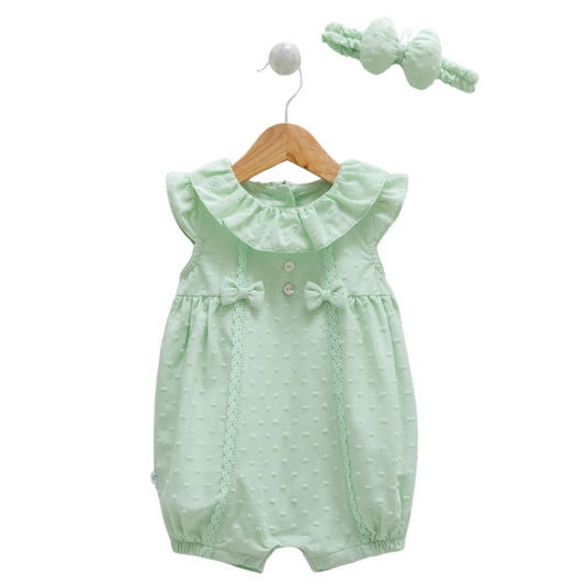 8852 Newborn & Baby Sleeveless and Legless Romper with Matching Headband – 100% Cotton | 0-12 Months