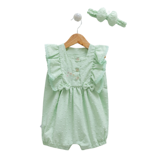 8856 Newborn & Baby Sleeveless and Legless Romper with Matching Headband – 100% Cotton | 0-12 Months
