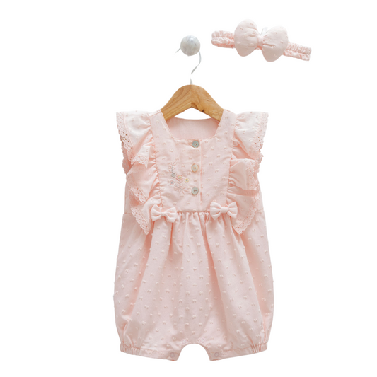 8856 Newborn & Baby Sleeveless and Legless Romper with Matching Headband – 100% Cotton | 0-12 Months