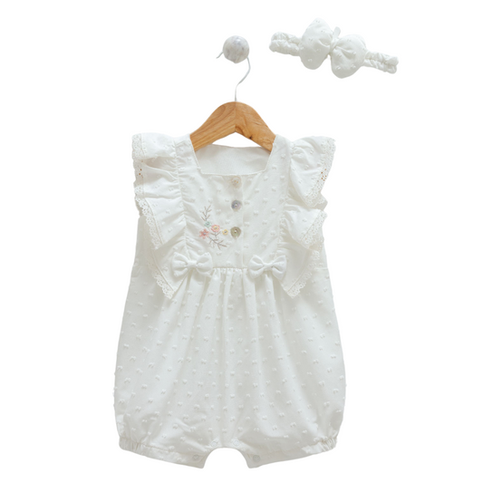 8856 Newborn & Baby Sleeveless and Legless Romper with Matching Headband – 100% Cotton | 0-12 Months