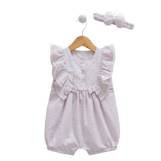 8856 Newborn & Baby Sleeveless and Legless Romper with Matching Headband – 100% Cotton | 0-12 Months
