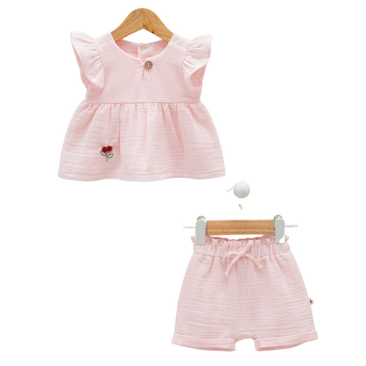 8108 Newborn & Baby Tunic and Shorts Set – 100% Cotton Muslin | 0-12 Months