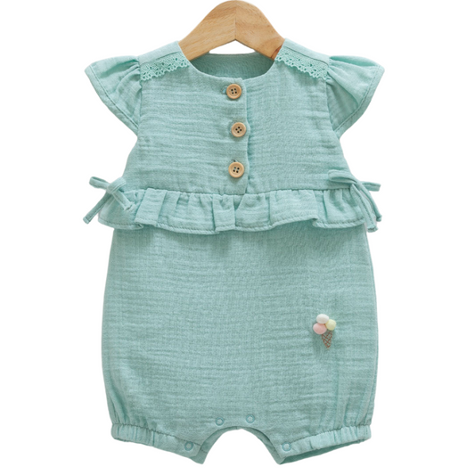 8865 Newborn & Baby Sleeveless and Legless Romper – 100% Cotton Muslin | 0-12 Months