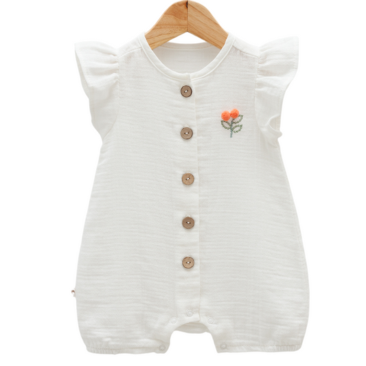 8106 Newborn & Baby Short-Sleeve and Legless Romper – 100% Cotton Muslin | 0-12 Months