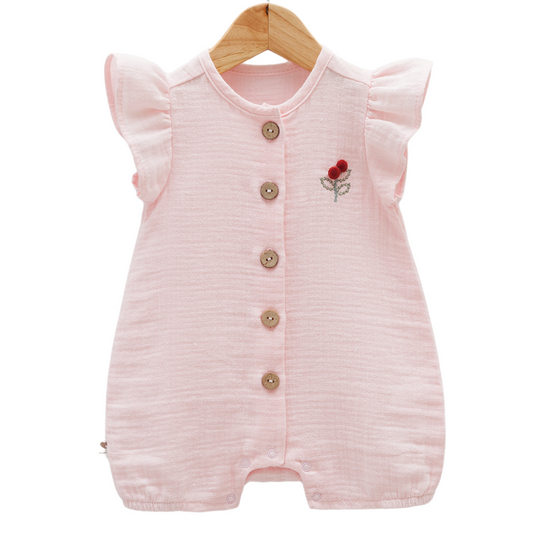 8106 Newborn & Baby Short-Sleeve and Legless Romper – 100% Cotton Muslin | 0-12 Months