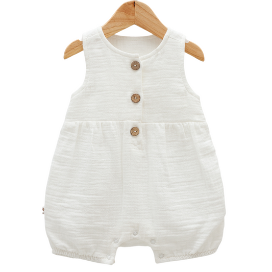 8107 Newborn & Baby Sleeveless and Legless Romper – 100% Cotton Muslin | 0-12 Months