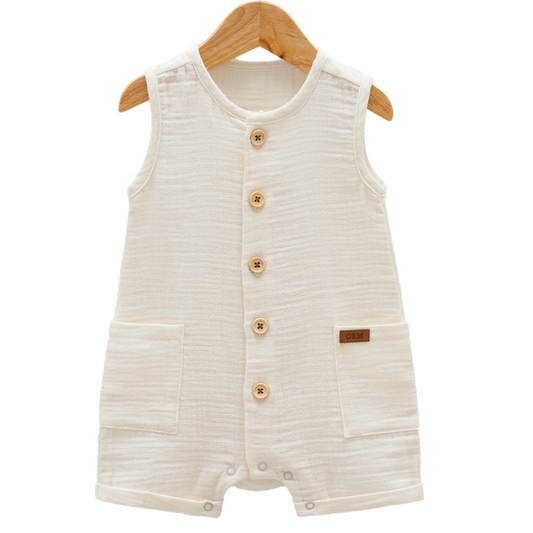 8101 Newborn & Baby Sleeveless and Legless Romper – 100% Cotton Muslin | 0-12 Months