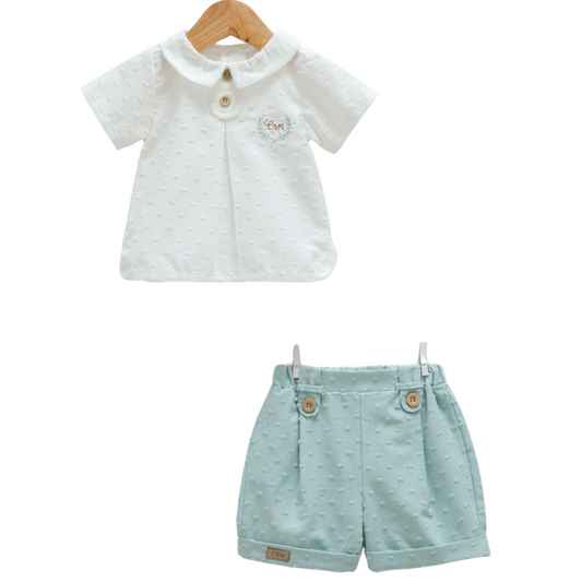 8849 Newborn & Baby Short-Sleeve Shirt and Shorts Set – 100% Cotton | 0-12 Months