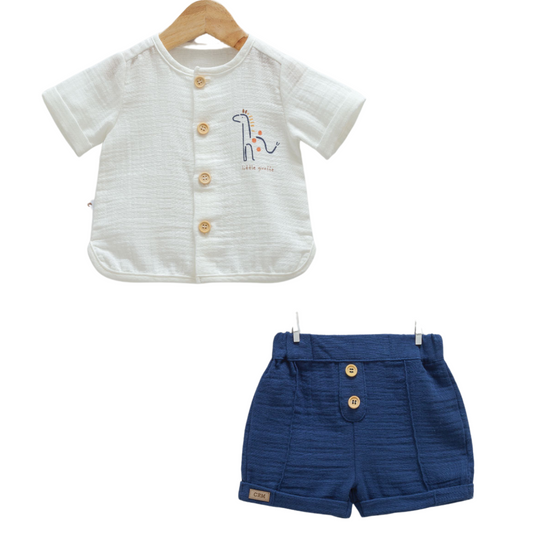 8860 Newborn & Baby Short-Sleeve Shirt and Shorts Set – 100% Cotton Muslin | 0-12 Months