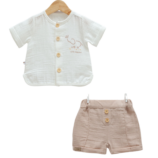 8860 Newborn & Baby Short-Sleeve Shirt and Shorts Set – 100% Cotton Muslin | 0-12 Months