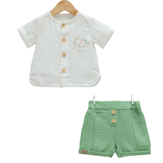 8860 Newborn & Baby Short-Sleeve Shirt and Shorts Set – 100% Cotton Muslin | 0-12 Months