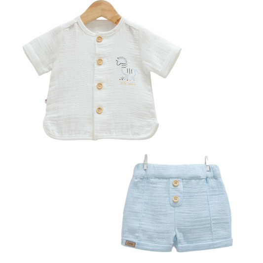 8860 Newborn & Baby Short-Sleeve Shirt and Shorts Set – 100% Cotton Muslin | 0-12 Months