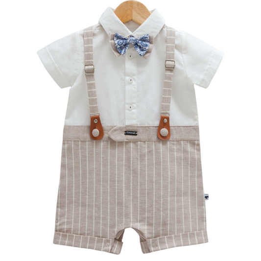 8912 Baby Short-Sleeve and Legless Romper with Bow Tie & Suspenders – 100% Cotton | 3-18 Months