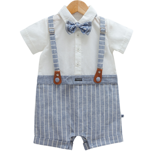 8912 Baby Short-Sleeve and Legless Romper with Bow Tie & Suspenders – 100% Cotton | 3-18 Months