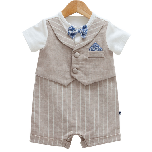 8911 Newborn & Baby Short-Sleeve and Legless Romper with Vest Imitation & Bow Tie – 100% Cotton | 0-12 Months