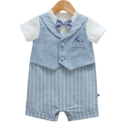 8911 Newborn & Baby Short-Sleeve and Legless Romper with Vest Imitation & Bow Tie – 100% Cotton | 0-12 Months