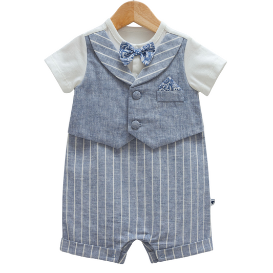 8911 Newborn & Baby Short-Sleeve and Legless Romper with Vest Imitation & Bow Tie – 100% Cotton | 0-12 Months