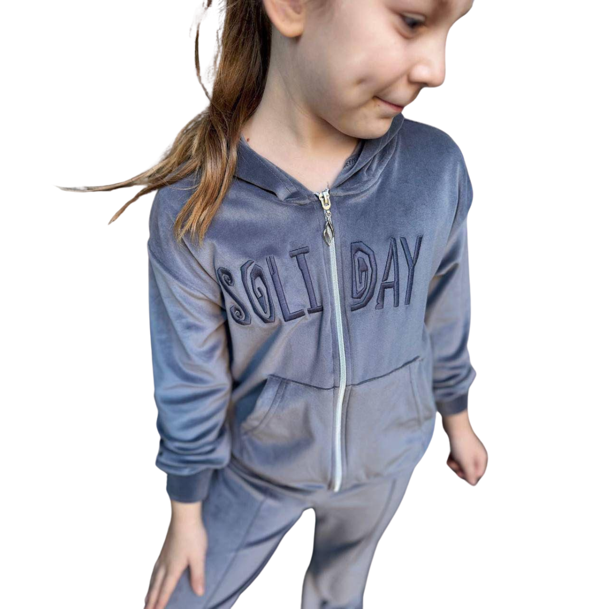 404 Girls' Velour Tracksuit – Zip-Up Hoodie & Straight-Leg Pants | 3–9 Years (98–134 cm)