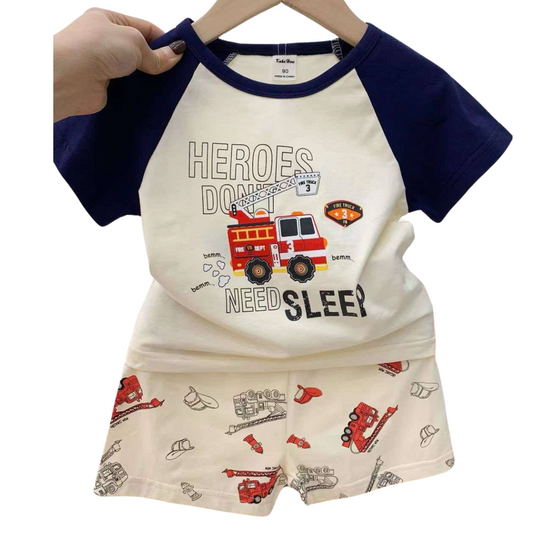 Boys' Summer Cotton Pajama Set – Short Sleeve Top & Shorts Sleepwear | Sizes 90–130 cm