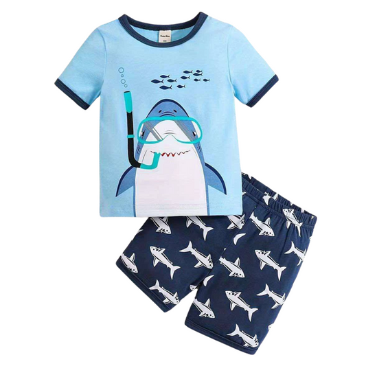 Boys' Summer Cotton Pajama Set – Short Sleeve Top & Shorts Sleepwear | Sizes 90–130 cm