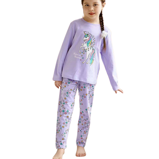 Girls' Mid-Season Cotton Pajama Set – Long Sleeve Top & Pants Sleepwear | Sizes 90–130 cm