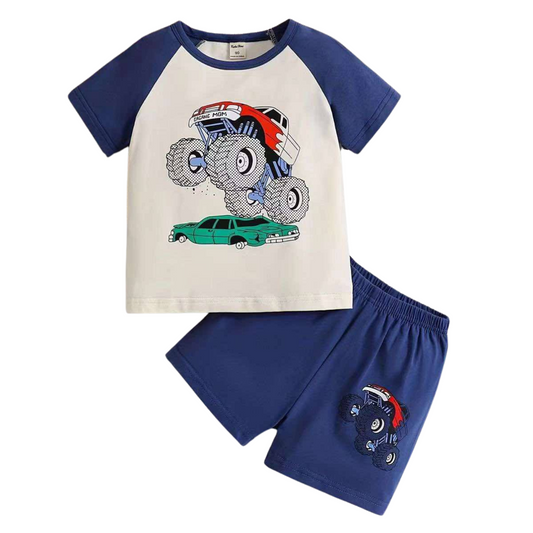 Boys' Summer Cotton Pajama Set – Short Sleeve Top & Shorts Sleepwear | Sizes 90–130 cm