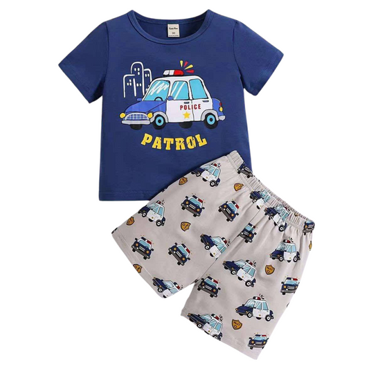 Boys' Summer Cotton Pajama Set – Short Sleeve Top & Shorts Sleepwear | Sizes 90–130 cm