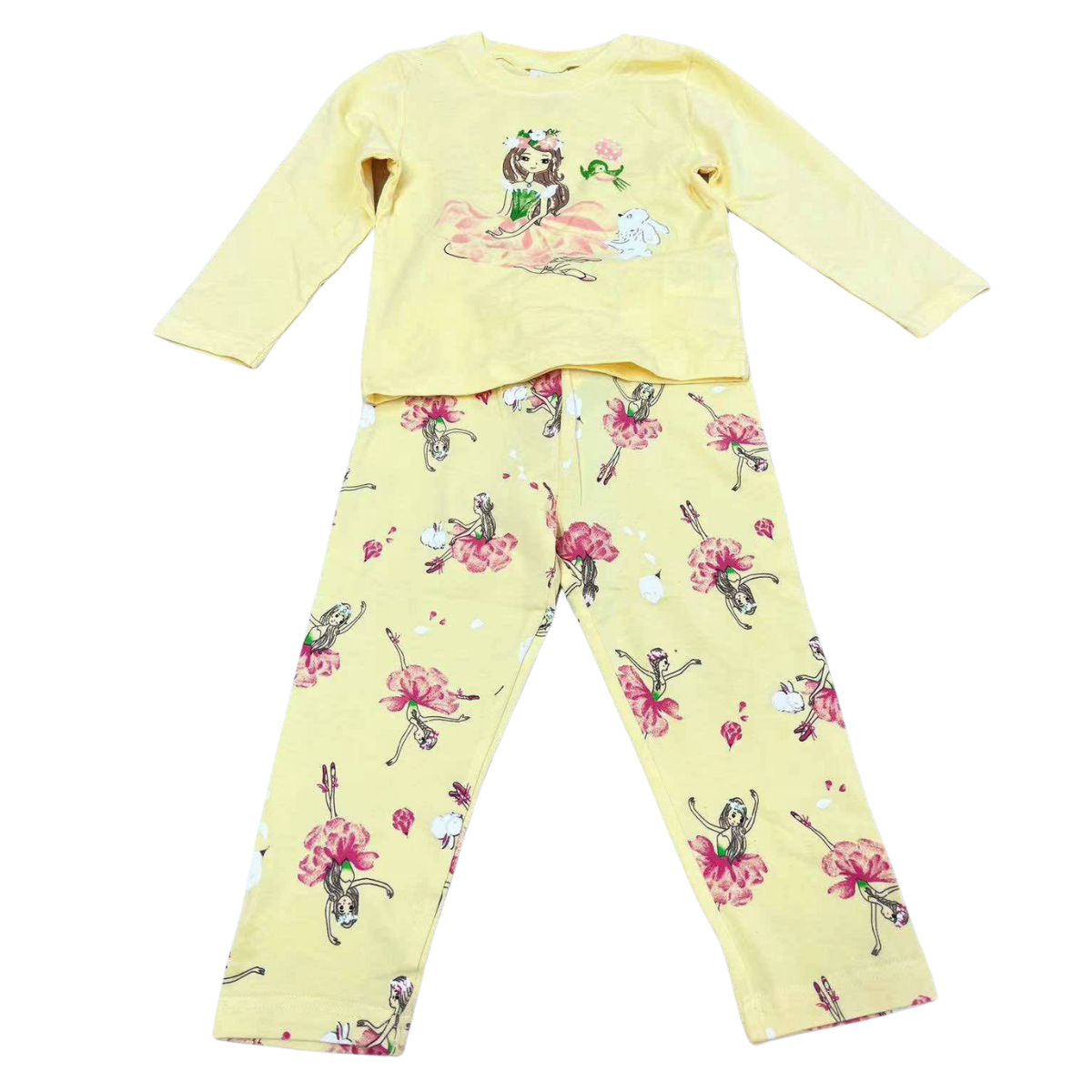 Girls' Mid-Season Cotton Pajama Set – Long Sleeve Top & Pants Sleepwear | Sizes 90–130 cm
