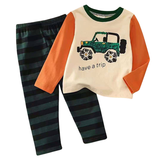 Boys' Mid-Season Cotton Pajama Set – Long Sleeve Top & Pants Sleepwear | Sizes 90–130 cm