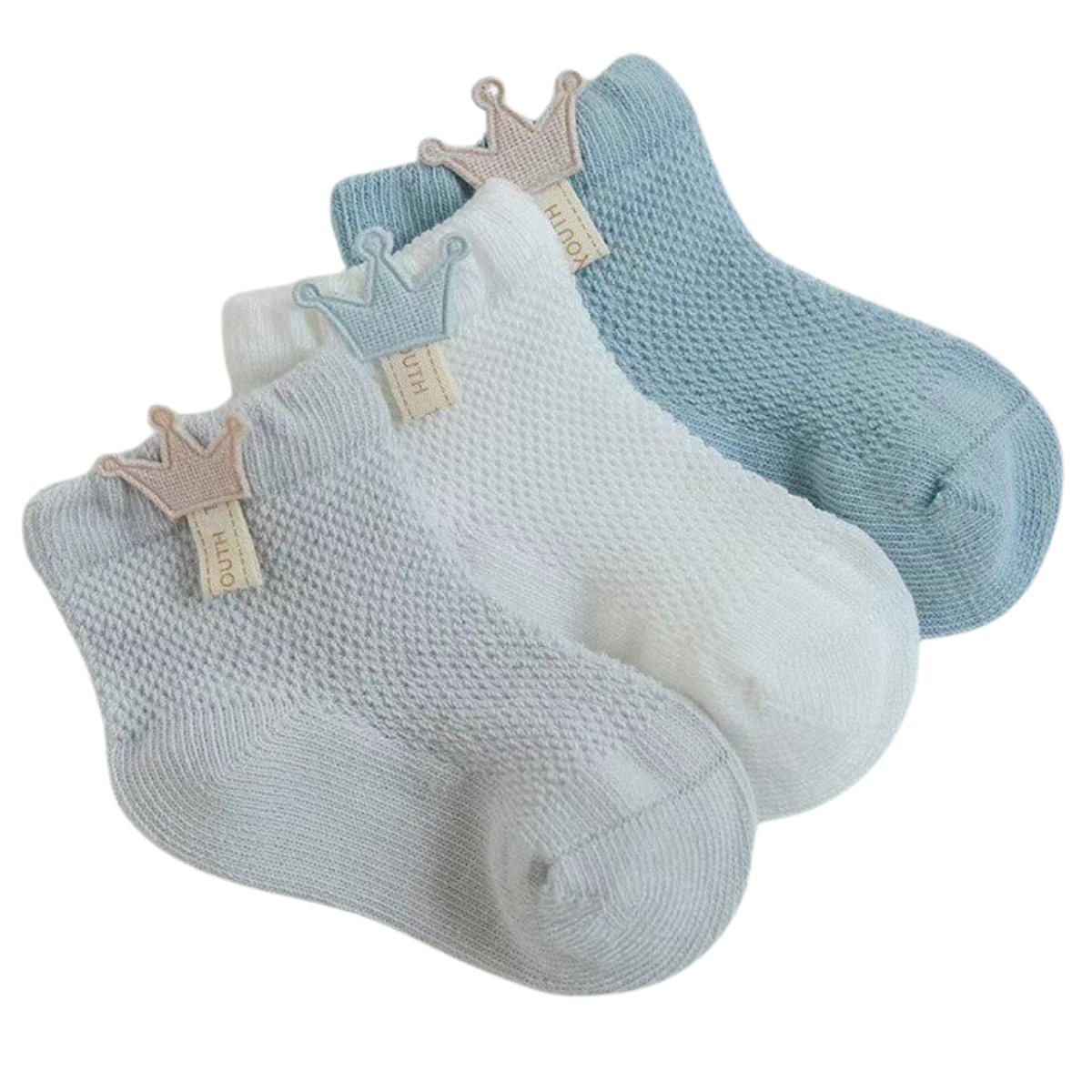 High Ankle Summer Mesh Cotton Socks for Babies & Toddlers – Unisex Breathable Crown Design | From Newborn to 5 Years | 3 Pairs