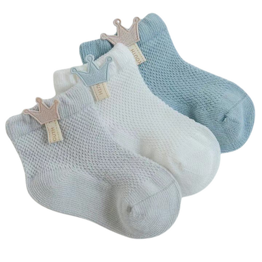High Ankle Summer Mesh Cotton Socks for Babies & Toddlers – Unisex Breathable Crown Design | From Newborn to 5 Years | 3 Pairs