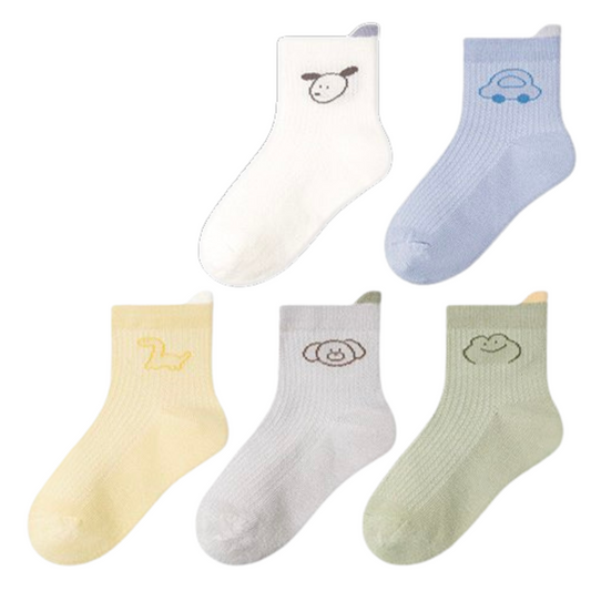 High Ankle Summer Mesh Cotton Socks for Baby Boys – Breathable Dog Print | 5-Pack | 0–24 Months