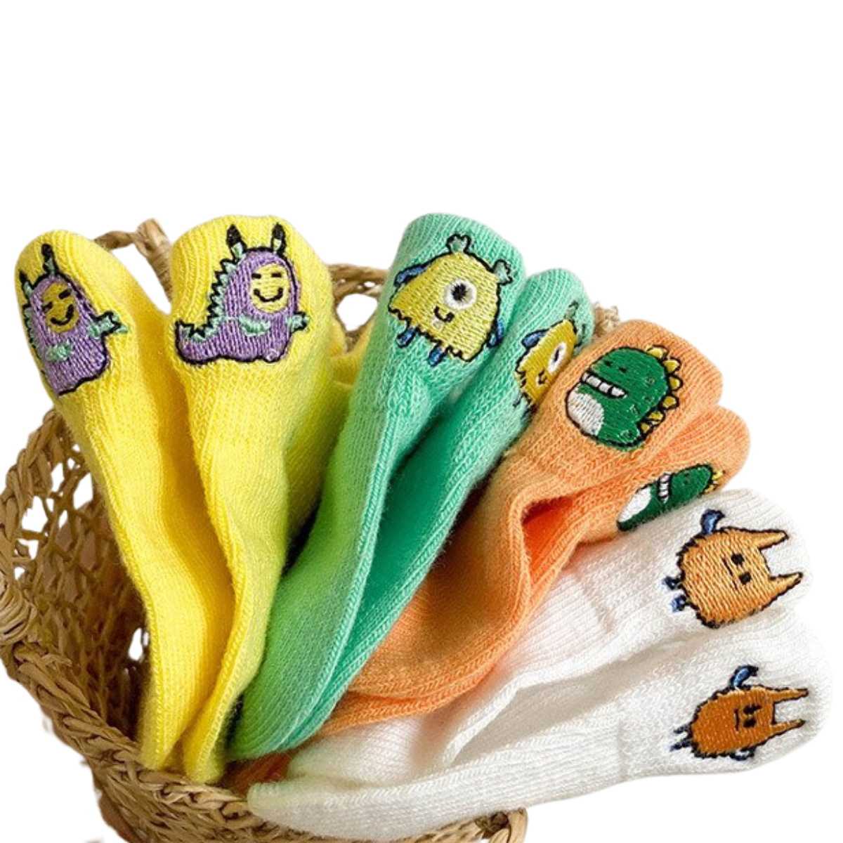 1021 Low-Cut Bright Solid Color Cotton Socks for Boys with Monster Prints – Fun &amp; Breathable | 4-Pack | Ages 6 Months to 5 Years