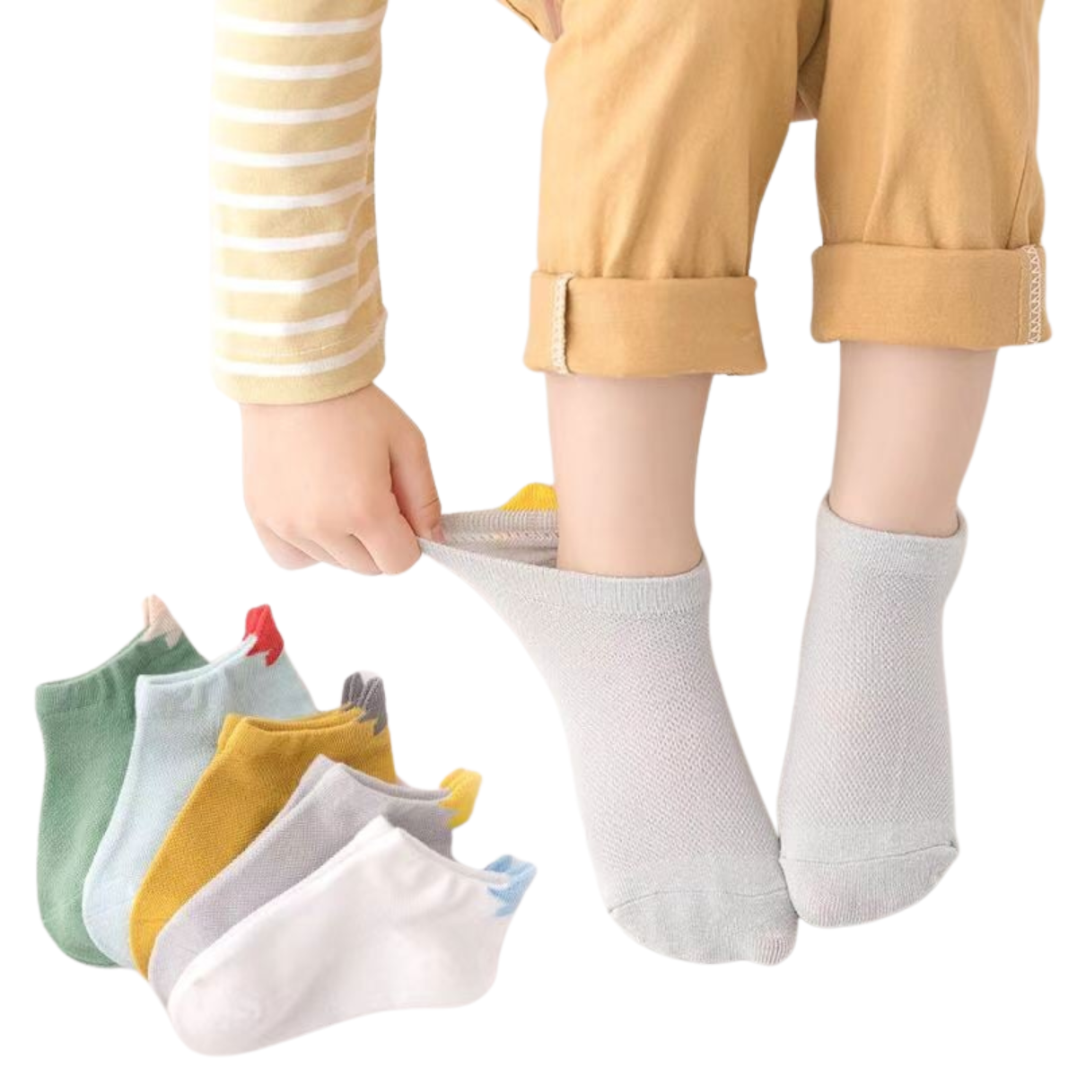 Low-Cut Summer Cotton Socks for Babies – Unisex Bright Solid Colors with Star Heel | 5-Pack | Ages 6–12 Months