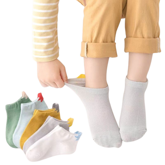 Low-Cut Summer Cotton Socks for Babies – Unisex Bright Solid Colors with Star Heel | 5-Pack | Ages 6–12 Months