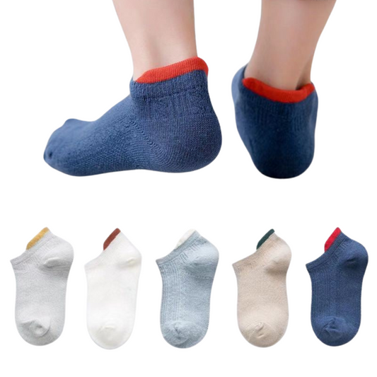 Low-Cut Summer Cotton Socks for Babies – Unisex Bright Solid Colors with Heel Stripe | 5-Pack | Ages 6–12 Months