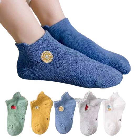 Low-Cut Summer Cotton Socks for Babies – Unisex Breathable Fruit Print | 5-Pack | 6–12 Months
