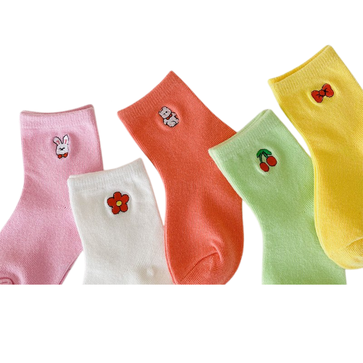 1071 Mid-Season High Ankle Cotton Socks for Girls – 5-Pack in Bright Colors with Berries & Animal Prints | Ages 1–12 Years